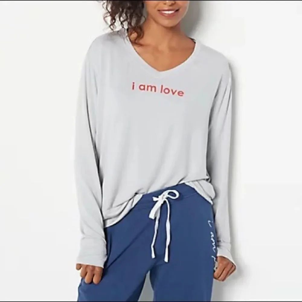 Peace Love World Brushed French Terry V-Neck Top